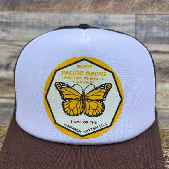 Pacific Grove Monterey California Monarch Butterfly Mens Trucker Hat Brown Cap - Picture 3 of 7